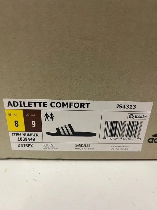 adidas Adilette Comfort Slide in Black and White - Picture 4 of 4